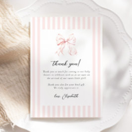 Rosa randig baby shower med rosett tack kort
