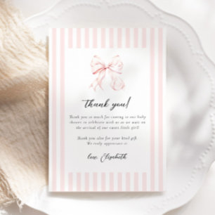 Rosa randig baby shower med rosett tack kort