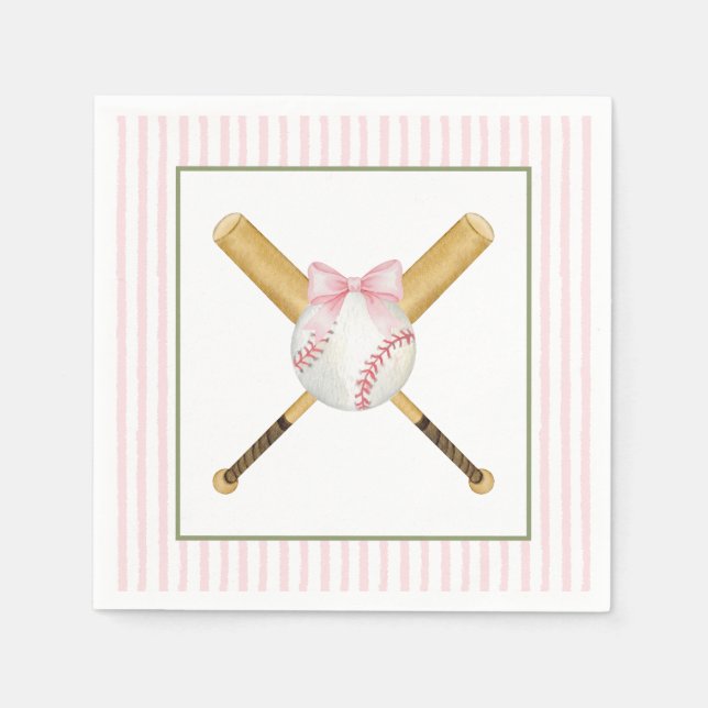 Rosa randig baseball  pappersservett (Framsidan)