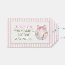 Rosa randig baseball tackkort för tacksamtgåva presentetikett