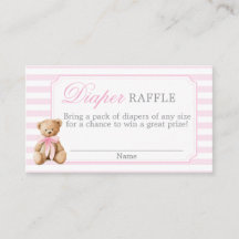 Rosa randig björn Baby shower blöja lotteri kort