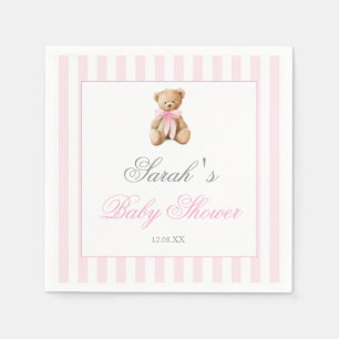 Rosa randig björn baby shower flicka pappersservett