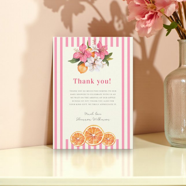 Rosa randig blommig baby shower tackkort tack kort (Skapare uppladdad)
