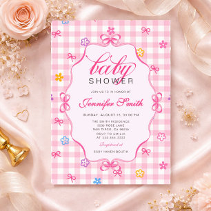 Rosa randig blommig band baby shower-inbjudan inbjudningar