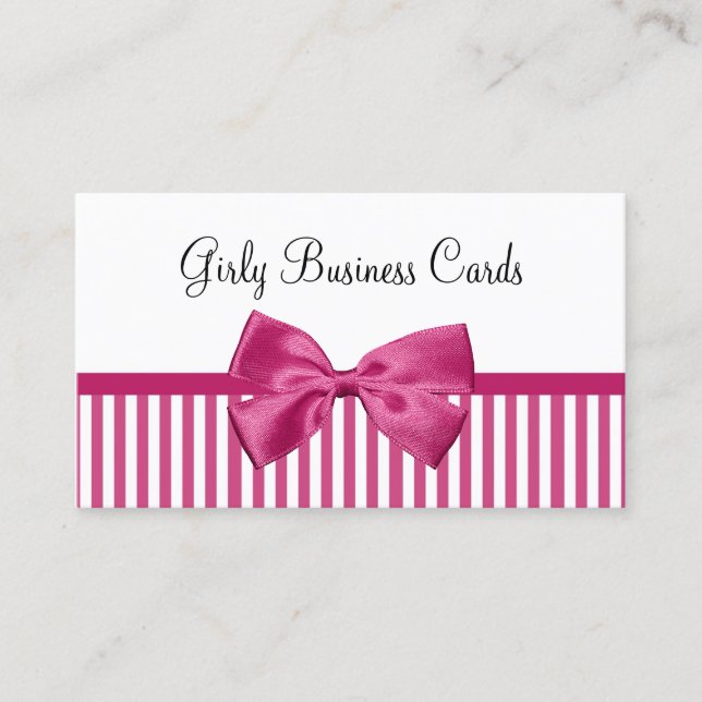 Rosa randig bow boutique visitkort (Framsida)