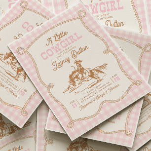 Rosa randig cowgirl-baby shower-inbjudan inbjudningar