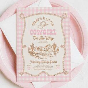 Rosa randig cowgirl-bebis shower-inbjudan inbjudningar