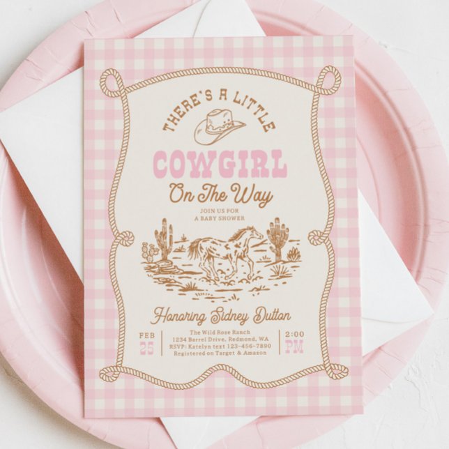 Rosa randig cowgirl-bebis shower-inbjudan inbjudningar (Skapare uppladdad)