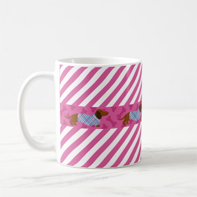 Rosa randig Dachshund-mugg Kaffemugg (Vänster)