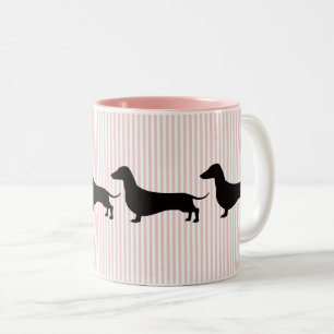 Rosa randig Dachshund Två-Tonad Mugg