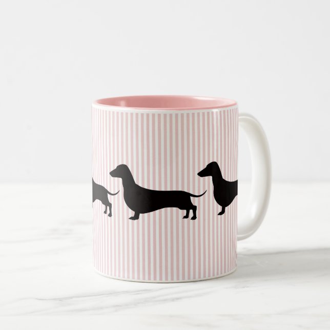 Rosa randig Dachshund Två-Tonad Mugg (Framsida höger)