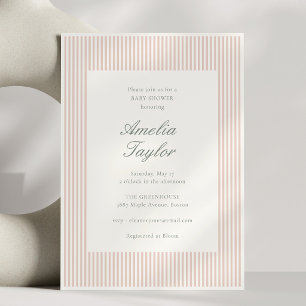 Rosa randig elegant baby shower för flicka inbjudningar