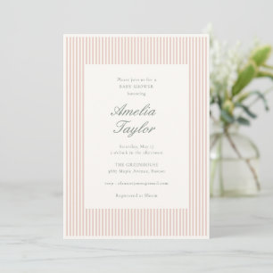 Rosa randig elegant baby shower för flicka inbjudningar