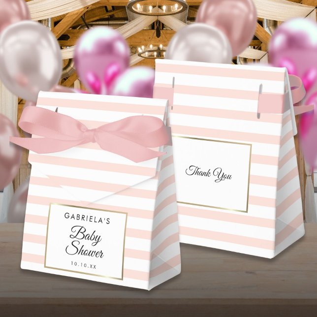 Rosa randig elegant guld baby shower presentaskar (Blush Pink Stripe Elegant Gold Baby Shower Favor Boxes)