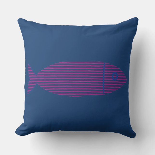Rosa Randig Fisk Marinblå Kust Kudd Kudde (Framsida)