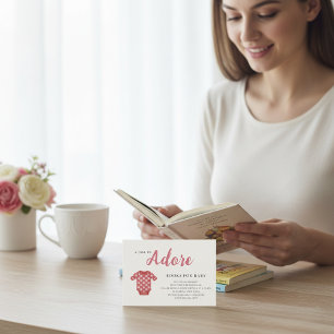 Rosa randig flickig älskar bok önskar baby shower tilläggskort
