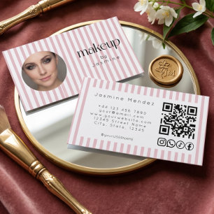 Rosa randig foto MUA QR-kod sociala ikoner B Visitkort