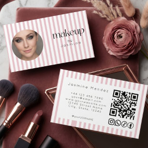 Rosa randig foto MUA QR-kod sociala ikoner Visitkort