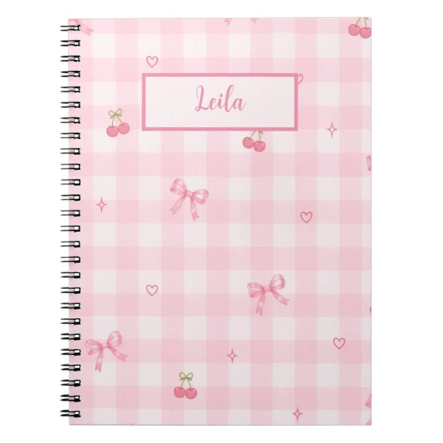 Rosa randig körsbärsbåge Scriptnamn Design Anteckningsbok (Framsidan)