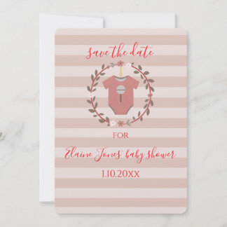 Rosa randig krans Baby Shower Spara datumet Inbjudningar