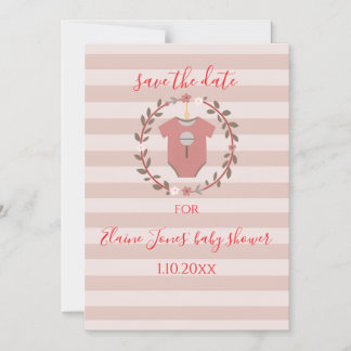 Rosa randig krans Baby Shower Spara datumet Magnetisk Inbjudningskort