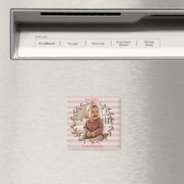 Rosa randig krans babyfoto magnet