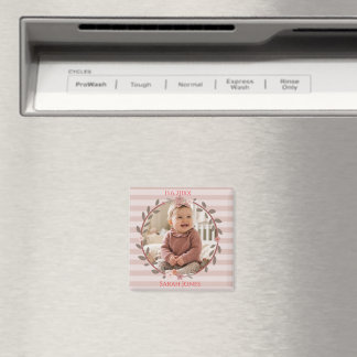 Rosa randig krans babyfoto magnet