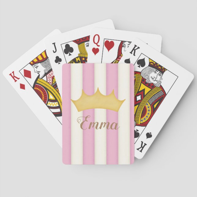 Rosa randig kronad monogram sagoprinsessa casinokort (Baksidan)