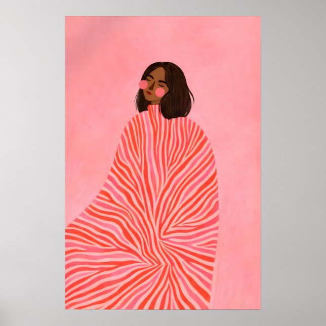 Rosa randig kvinnaaffisch, modern feminin poster (Framsidan)