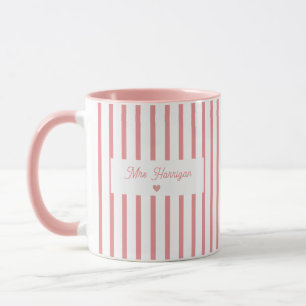 Rosa randig lärare monogram mugg