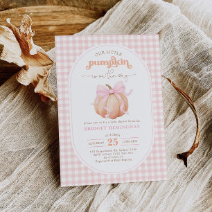 Rosa randig liten pumpa flicka baby shower inbjudningar