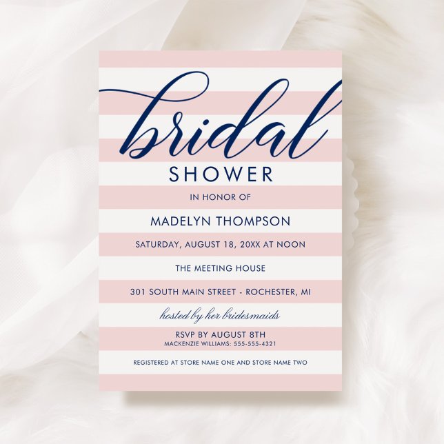 Rosa randig marin bröllopsbrud shower inbjudningar (Skapare uppladdad)