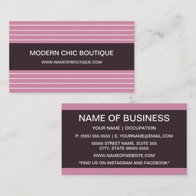 Rosa randig modern chic boutique visitkort (Fram/baksida)