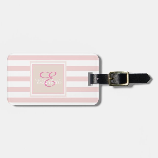 Rosa randig monogram-personlig bagagebricka (Horisontell Framsida)
