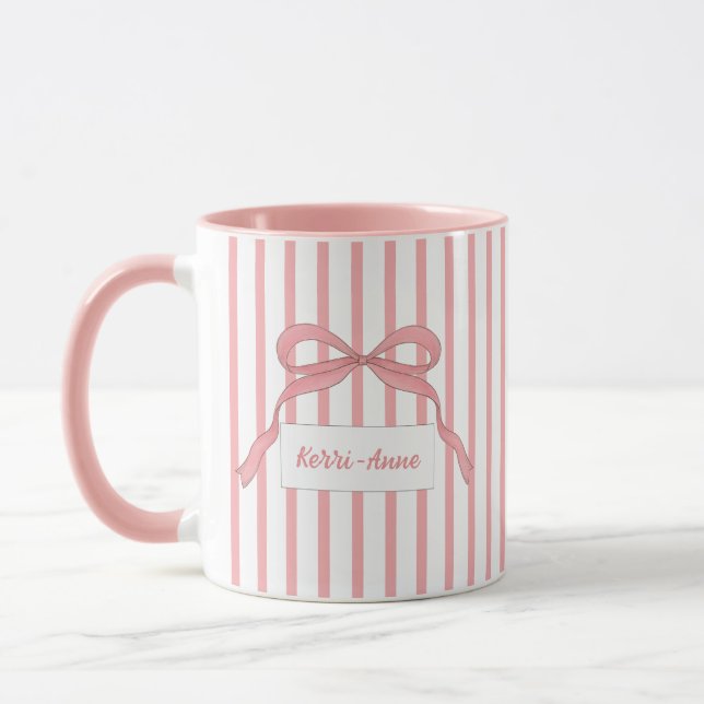 Rosa randig monogramm bård mugg (Vänster)
