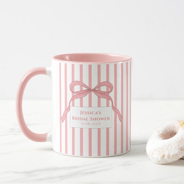 Rosa randig monogrammavgift mugg (Med munk)