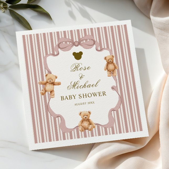 Rosa randig nalle knappast väntar söt teddybjörn pappersservett (Skapare uppladdad)
