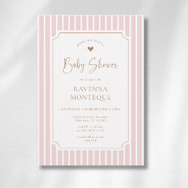 Rosa randig nyckfull guld ram baby shower inbjudningar