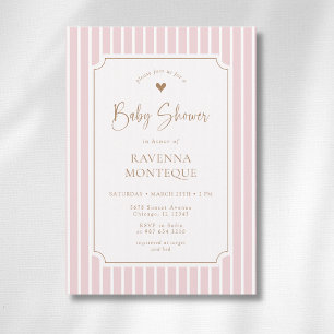 Rosa randig nyckfull guld ram baby shower inbjudningar
