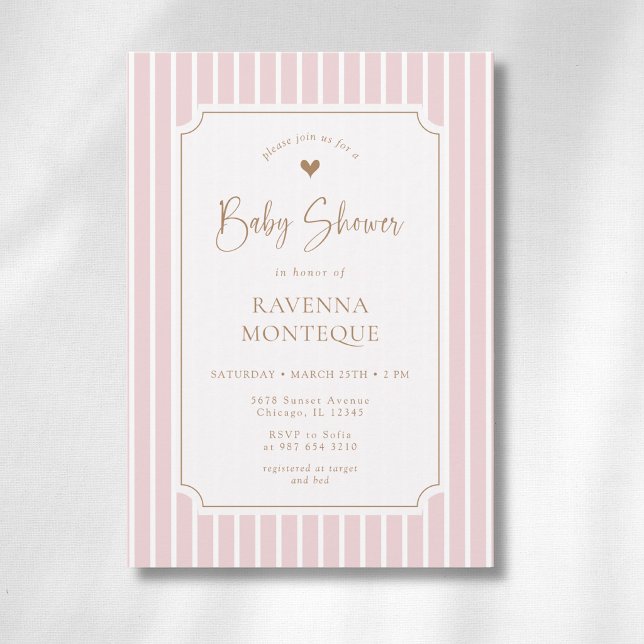Rosa randig nyckfull guld ram baby shower inbjudningar (Skapare uppladdad)