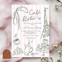 Rosa randig Paris Café Bébé Baby Shower Inbjudningar