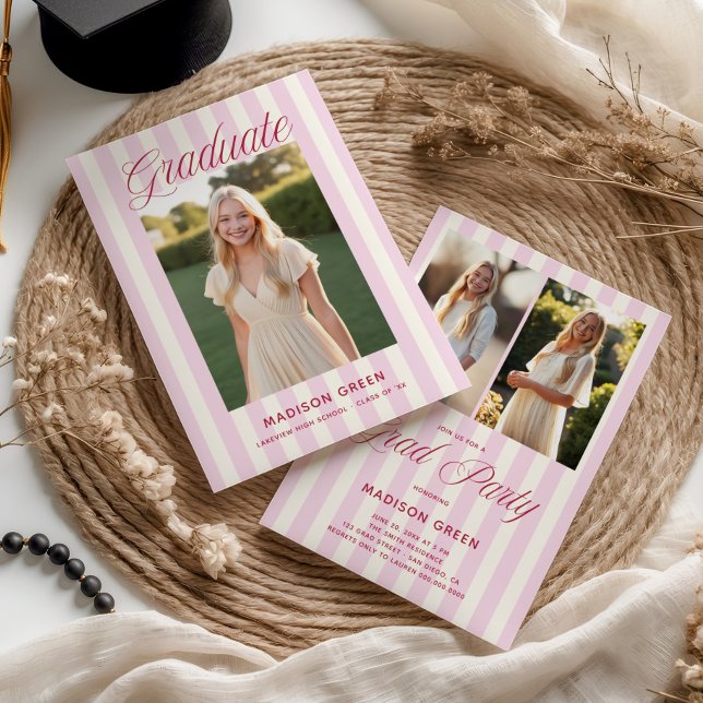 Rosa Randig Preppy-avgång Inbjudningar (Skapare uppladdad)