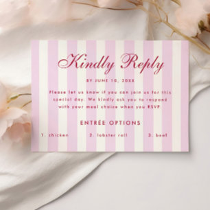 Rosa Randig Preppy Bröllopsdusch Måltidsval RSVP Tilläggskort
