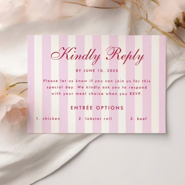 Rosa Randig Preppy Bröllopsdusch Måltidsval RSVP Tilläggskort (Skapare uppladdad)