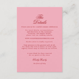 Rosa randig retro bröllopsdetaljkort tilläggskort