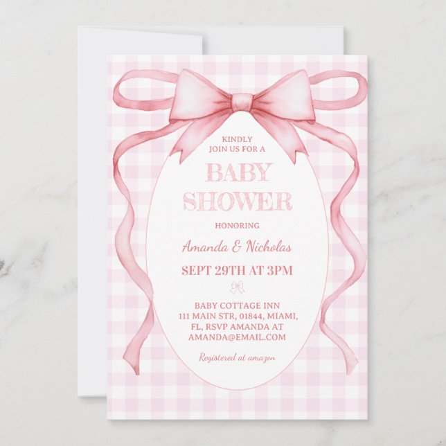 Rosa randig rosett Babyflicka Shower  Inbjudningar (Framsida)