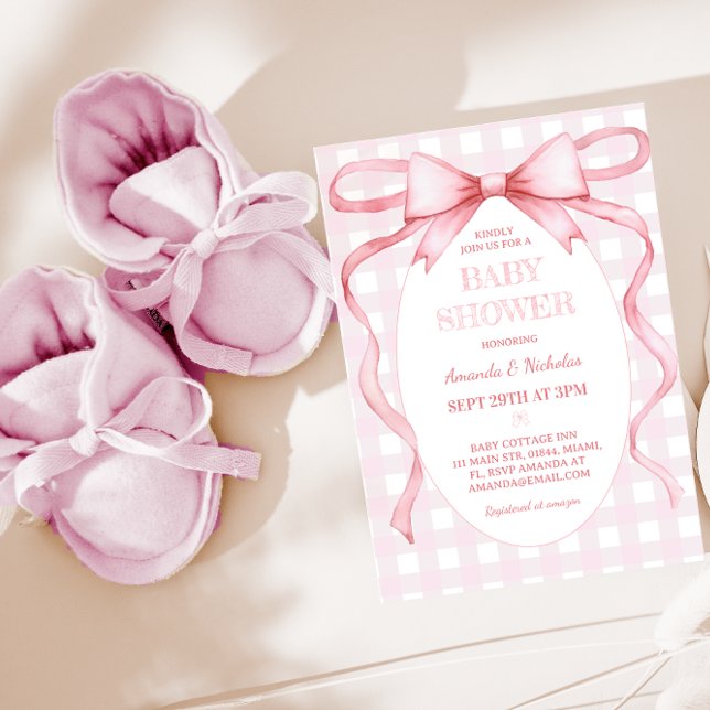 Rosa randig rosett Babyflicka Shower  Inbjudningar (Skapare uppladdad)