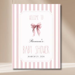 Rosa randig rosett elegant bebisfest välkommen poster