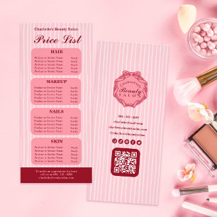 Rosa randig salong Prislista kort