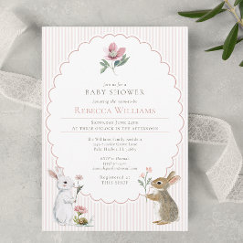 Rosa randig skogskanin flicka baby shower inbjudningar